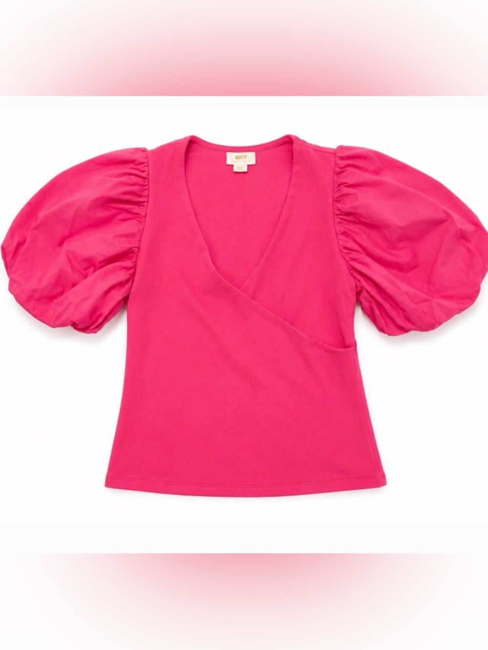 Maeve by Anthropologie Hot Pink Puff-Sleeve Wrap Top - Size M
